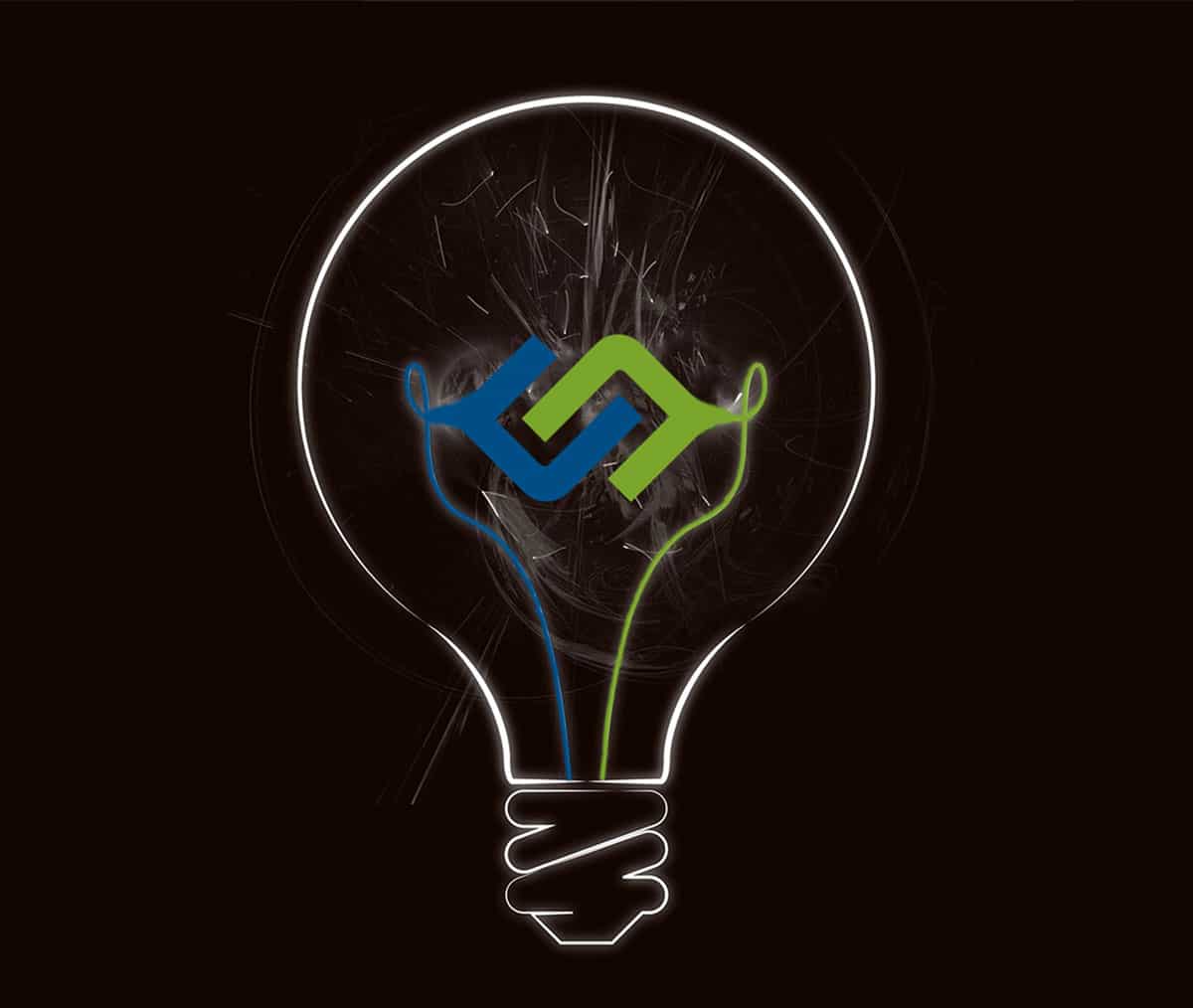 Glühbirne mit encom Logo