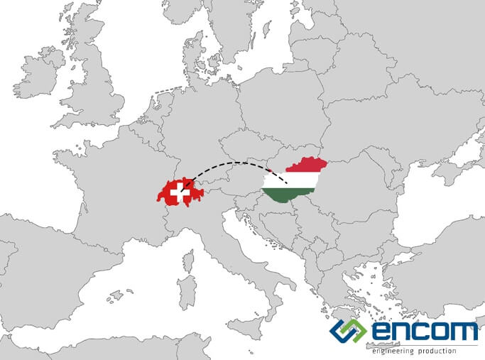 Europakarte mit Schweizerfahne und der ungarischen Flagge